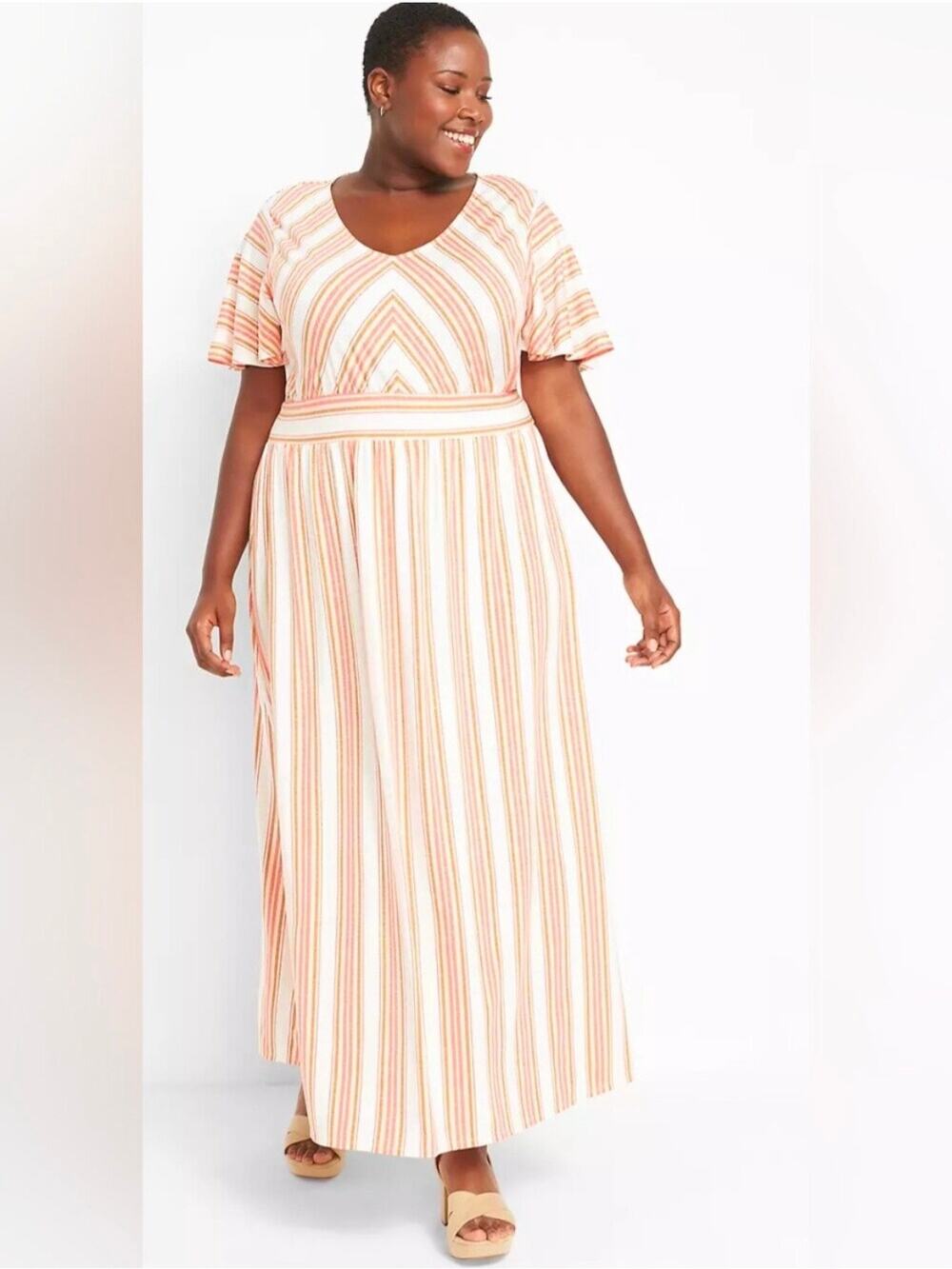 Lane Bryant Cream Brown&Orange Stripe Knit Maxi Dress Sz.14/16W